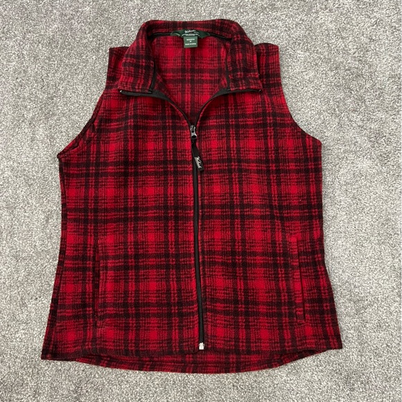 Woolrich vest womens medium red black casual outdoor gorpcore flannel winter - Picture 1 of 10